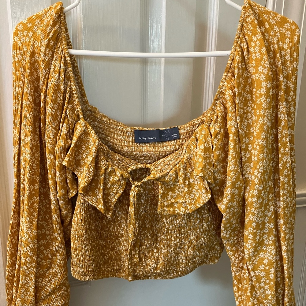 Floral Goldenrod Top with Smocked Crop bodice